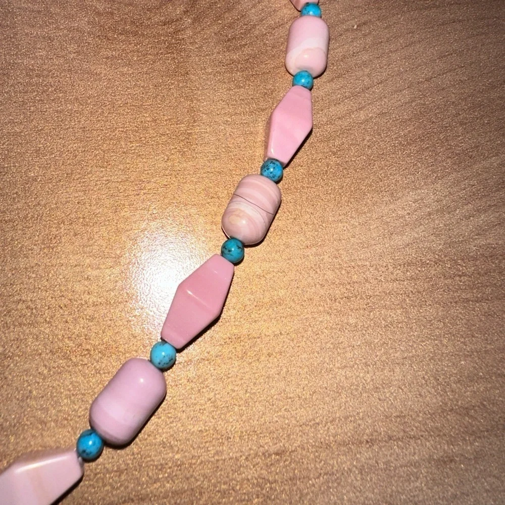 Turquoise and pink beaded necklace with gorgeous pendant! By Jay King - Picture 8 of 11